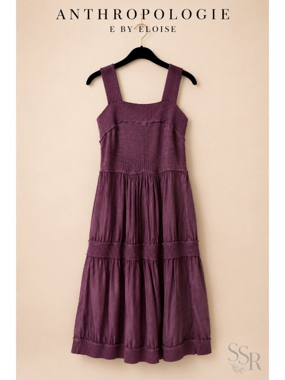 Anthropologie Eloise Silk Sweater Knit Tiered Midi Dress Mauve Purple Square M